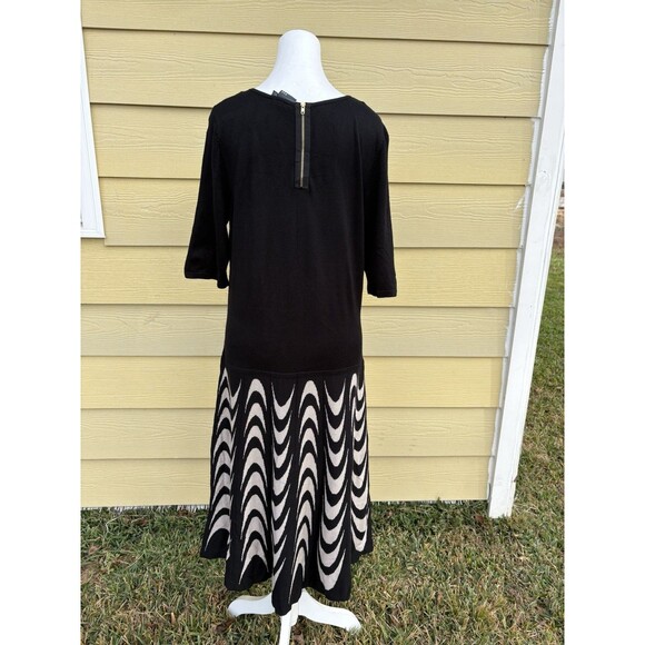 Gabby Skye Sweater Dress Women's L Black & Tan Knit Short Sleeves Fit & Flare - Picture 5 of 10